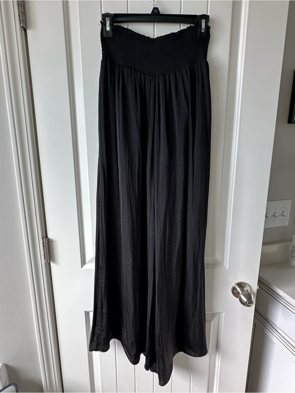 Black Smocked Waist Trouser Pants - Picture 2 of 3